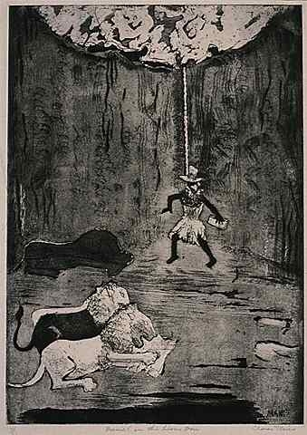 Daniel in the Lion’s Den, 1925. Etching on paper by Clara Mairs. 