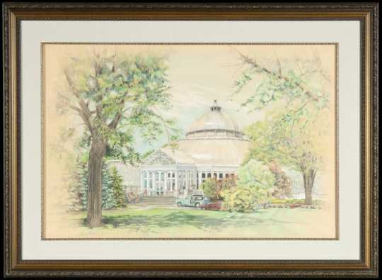Color pencil drawing of the conservatory by Virginia M. Polster, 1991.
