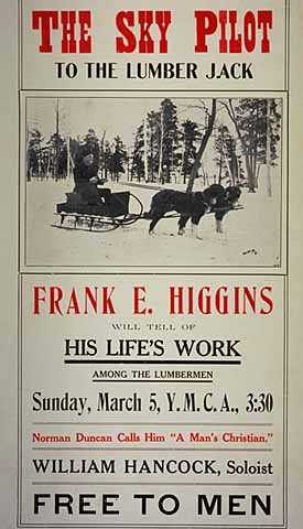Black-and-white paper poster advertising a lecture appearance by Frank E. Higgings, c.1909.