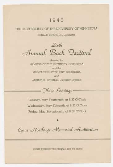 1946 Bach Society of Minnesota program cover