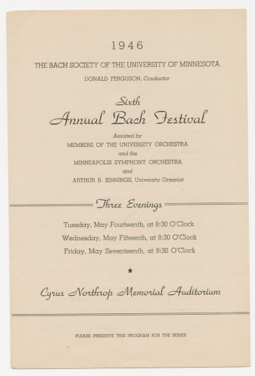 1946 Bach Society of Minnesota program cover