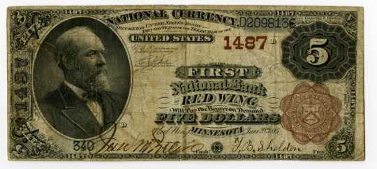Bank of Red Wing bank note, signed by T.B. Sheldon