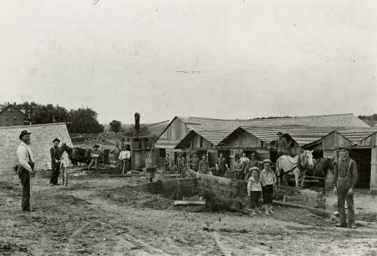 Black and white photograph of the brickyard run by Herman and Joseph Imdieke c.1890.