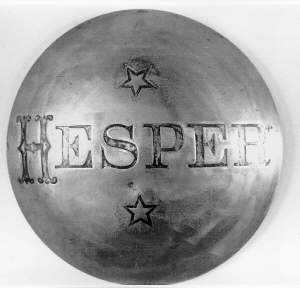Black and white photograph of bronze capstan from the Hesper