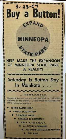 Advertisement for fundraising campaign printed in March 23, 1967 edition of the Mankato Free Press.