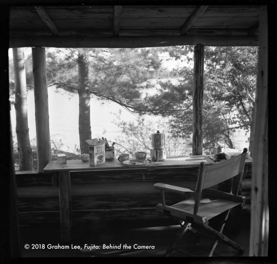 View of Rainy Lake from inside Jun Fujita’s cabin