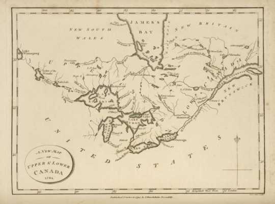 Color scan of "A new map of Upper and Lower Canada, 1794." Image is from the New York Public Library Digital Collections.