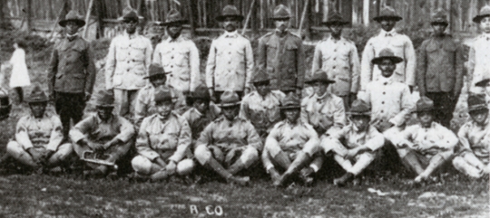 Black and white photograph of enlisted men of the Sixteenth Battalion, Minnesota Home Guard, c.1918. 