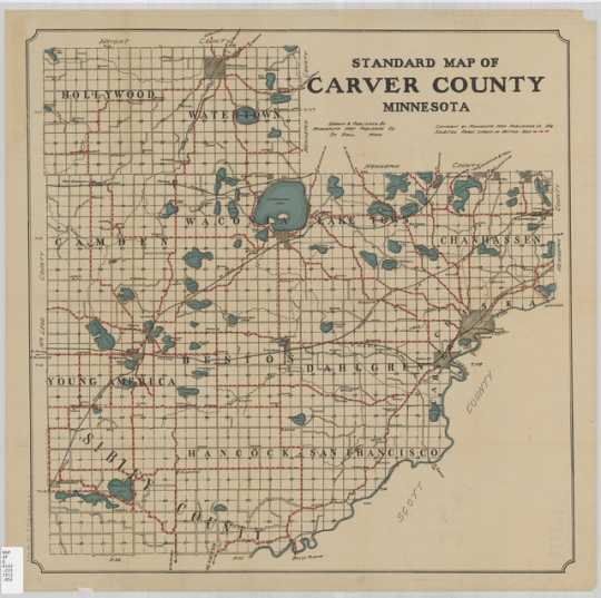 Standard map of Carver County, Minnesota. St. Paul : Minnesota Map Publishing Co., 1913.