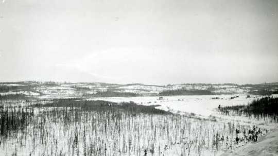 Black and white photograph of view from Mesabi Range, c.1916.