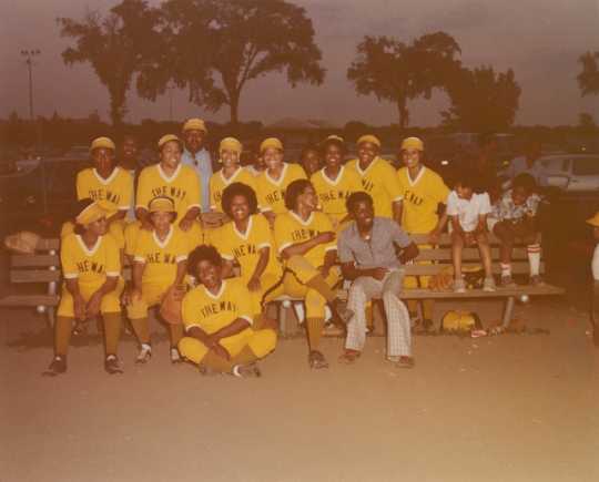 The Way women’s softball team poses for a group portrait in Minneapolis ca. 1985. Photo by Charles Chamblis.