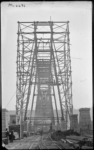 Black and white photoprint of high bridge construction c. November 1888.