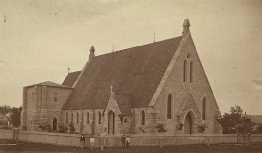 Black and white photograph of Cathedral Church of Our Merciful Savior, Faribault, c.1870.