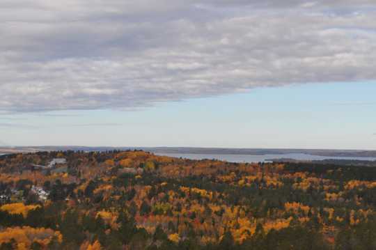 Color image of a gray sky over Lake Vermilion. Photograph by Minnesota Department of Natural Resources Staff.
