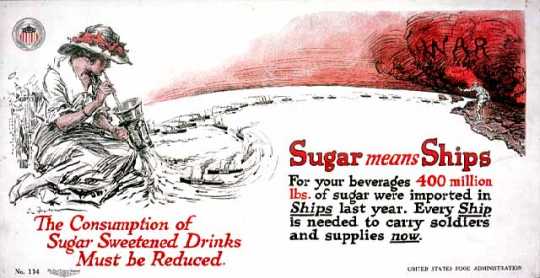 Color image of World War I-era poster encouraging the conservation of sugar, c.1917. 