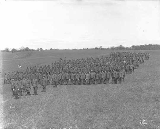 Black and white photograph of a full Battalion of Minnesota Home Guard at Glenwood Park, Minneapolis, 1918.