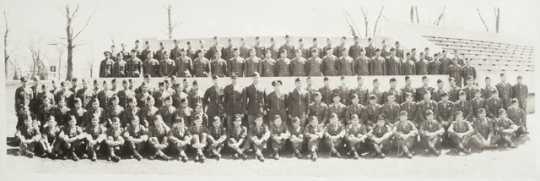 Black and white photograph of soldiers and officers of the Language School, Camp Savage, c.1943. 