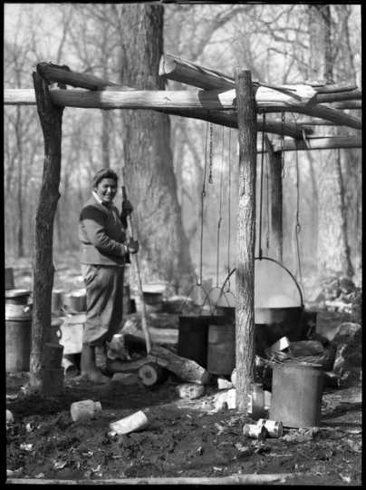 Making maple sugar on the Mille Lacs Reservation of Ojibwe