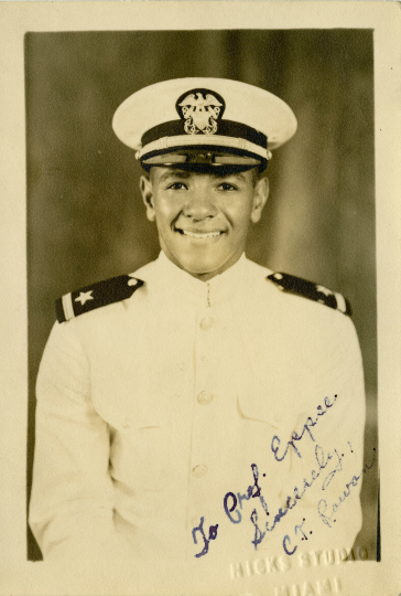 Picture of Carl Rowan taken during his time as an ensign in the United States Navy. Uploaded by Flickr user Tennessee State Library and Archives, February 11, 2013. CC BY-NC-ND-2.0.
