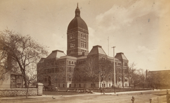 Black and white photograph of the second State Capitol, 1886.