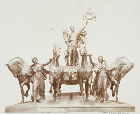 Black and white photograph of the Quadriga, Daniel C. French and Edward C. Potter, sculptors, c.1907.