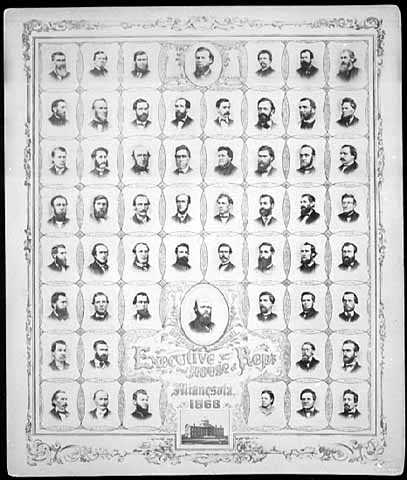 Black and white photo print of Governor William Marshall and the House of Representatives, 1868, 