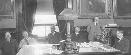 Black and white photograph of members of the Minnesota Commission of Public Safety meeting at the Capitol in St. Paul, c.1918.