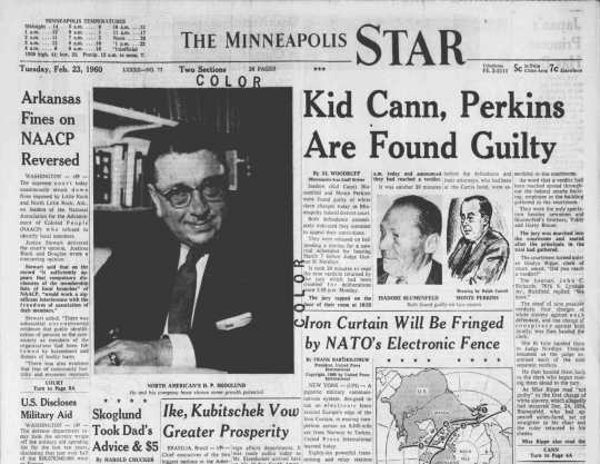Newspaper headline and article announcing Kid Cann’s 1960 conviction