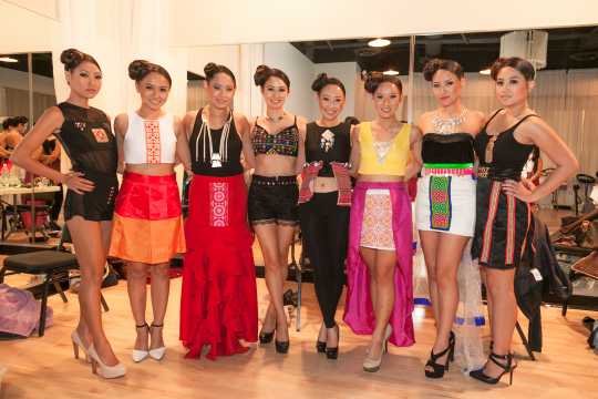 Color image of models participating in the Fresh Traditions VII Fashion Show, October, 2013.