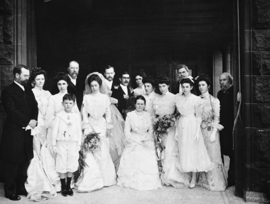 Black and white photograph of the wedding of Charlotte Hill Slade, daughter of James J. Hill, at 240 Summit Avenue, St. Paul, 1901. 