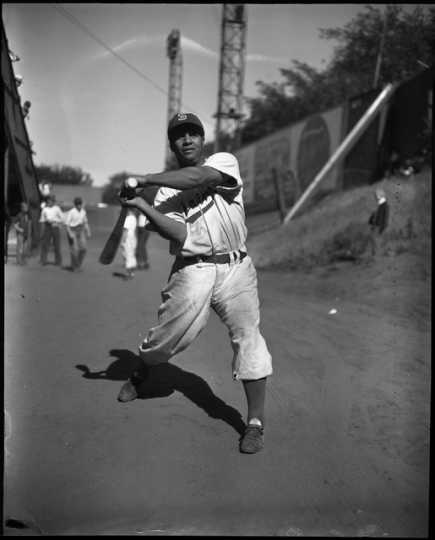 Roy Campanella, June 13, 1948. In that year, Campanella became the first African American to play in the American Association when he played for the St. Paul Saints. Photograph by the St. Paul Dispatch-Pioneer Press.