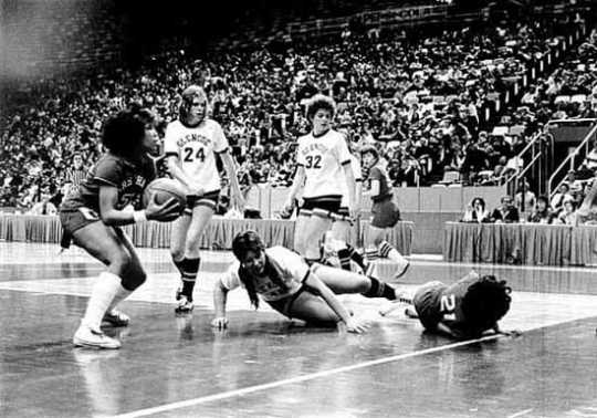 Marshall plays Glencoe in the girls’ state basketball tournament at the Met Center in Bloomington, 1976.