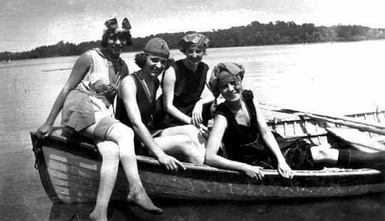 Bessie Stiegler and three other women in a row boat