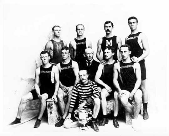 Minnesota Boat Club members with trophy, 1893.