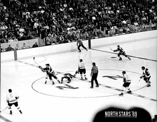 The Minnesota North Stars hockey team at the Metropolitan Sports Center, 1969. The Minnesota North Stars played their home games at the Bloomington venue, better known as the Met Center.