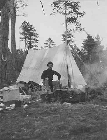 Black and white photograph of Outdoor activities at Itasca State Park, 1898. 