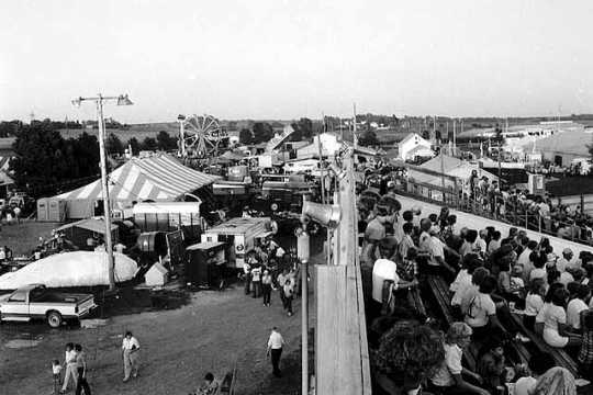Black and white photograph of the Goodhue County Fair, 1984.
