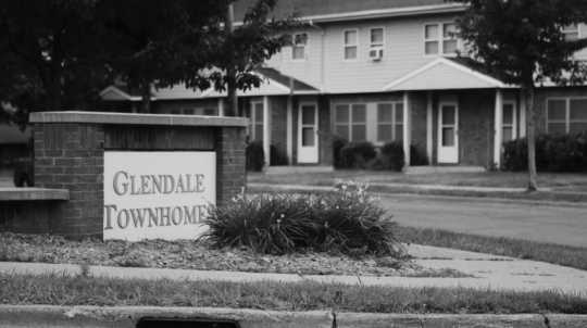 Glendale Townhomes in the Prospect Park neighborhood of Minneapolis. Photographer and date unknown. Film still from Interstate 94: A History and Its Impact (Twin Cities PBS, April 1, 2017), 17:42.