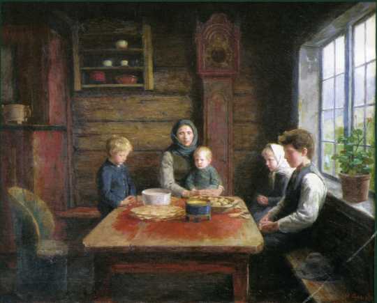 Painting by Herbjorn Gausta titled “Grace Before the Meal,” 1880–1889.