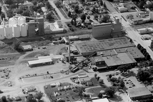 Aerial view, Jolly Green Giant Headquarters and surrounding area, Blue Earth 