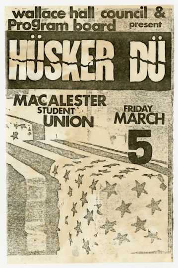 Photograph of early Hüsker Dü handbill, Macalester Student Union, 1982