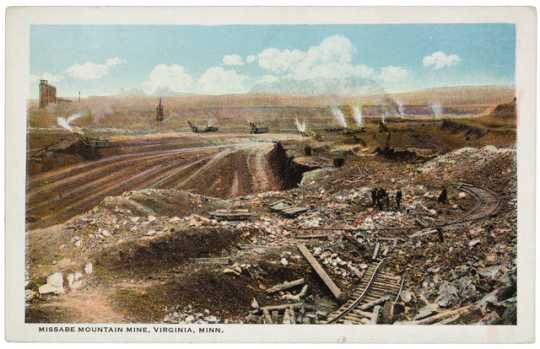 Missabe Mountain Mine, Virginia, ca. 1920. The mine was the first to be purchased by Henry Oliver and it formed the backbone on which Oliver Mining Company was built. In 2019, the it is part of the Rouchleau pit complex.