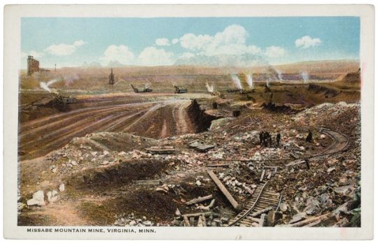 Missabe Mountain Mine, Virginia, ca. 1920. The mine was the first to be purchased by Henry Oliver and it formed the backbone on which Oliver Mining Company was built. In 2019, the it is part of the Rouchleau pit complex.