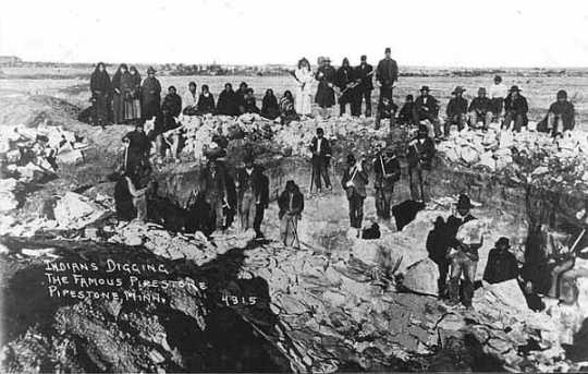Native Americans quarrying pipestone at Pipestone Quarry