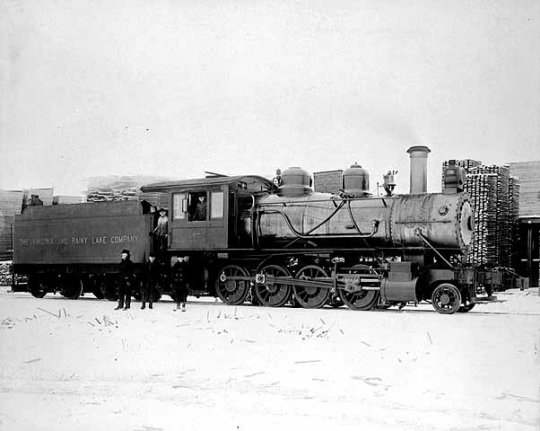 Virginia and Rainy Lake Company locomotive, ca. 1915.