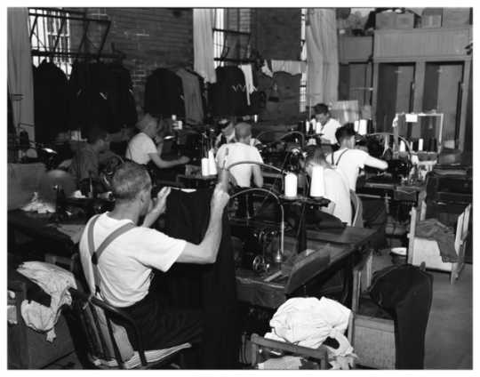 Prisoners working at sewing machines, Minnesota State Prison, Stillwater