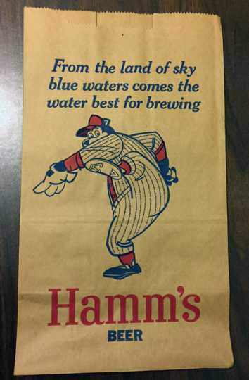 Photograph of promotional paper bag with Hamm's bear