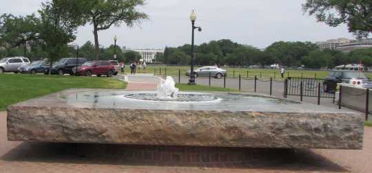 Color image of a Haupt Fountain made of Morton Gneiss in Washington D.C., ca. 2016. 