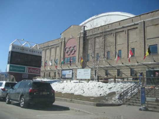 Color image of Herb Brooks Arena at the Olympic Center in Lake Placid, New York. Photographed by Flickr user justinknabb on March 27, 2011.