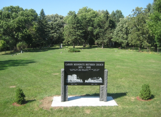 Color image of a memorial inside Carson Mennonite Brethren Church Cemetery, August 25, 2013.